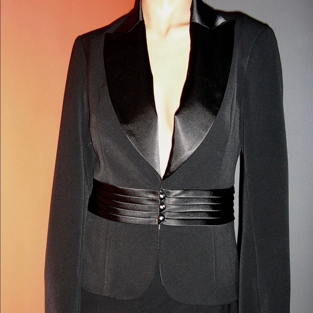Caché Black Silk Tux Blazer Jacket
